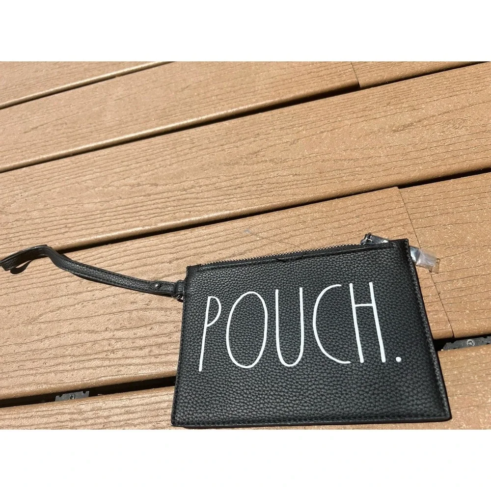 Rae Dunn Makeup Bag Zippered Pouch Tassel Black Spell Out Wristlet Cosmetic NWOT
